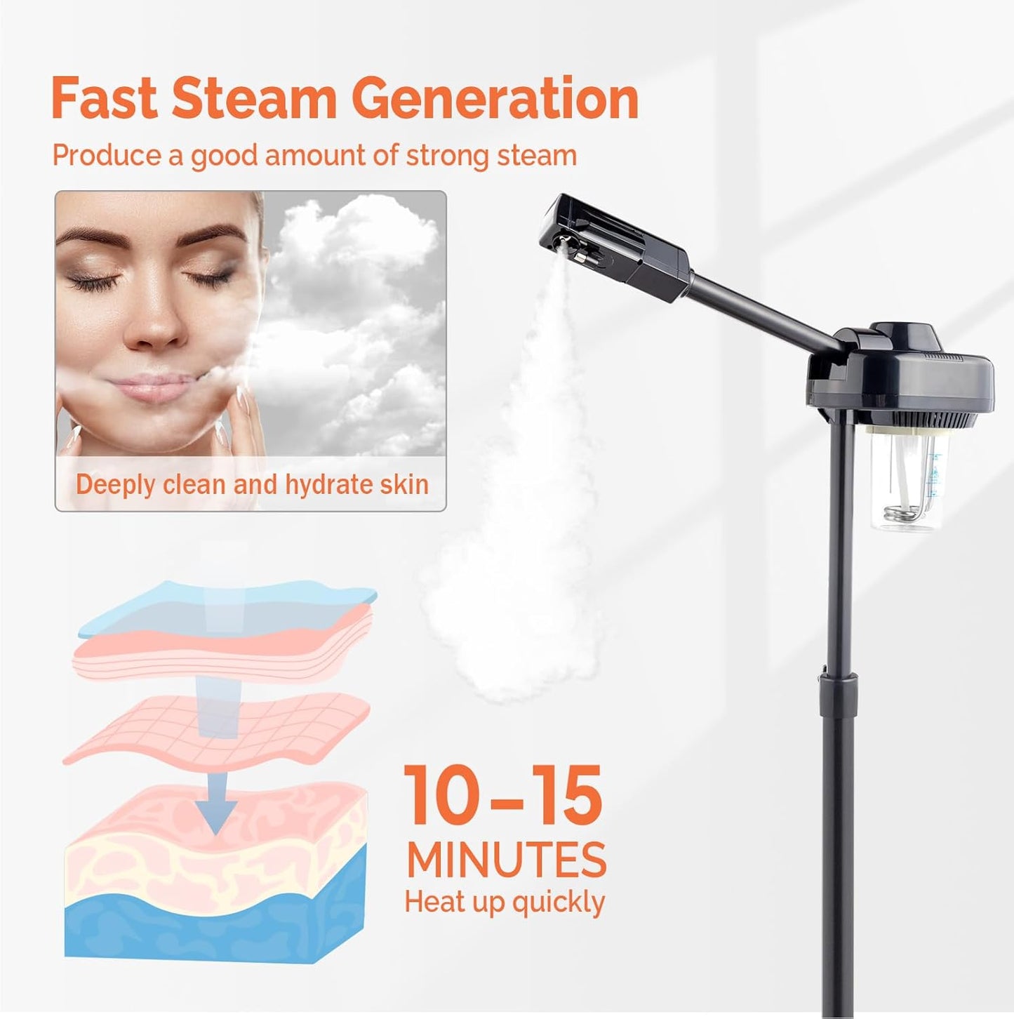 Professional Facial Steamer, Face Steamer with Hot Ozone Mist for Beauty Salon Spa Home, Rotatable Sprayer, Personal Skin Care Deep Cleaning