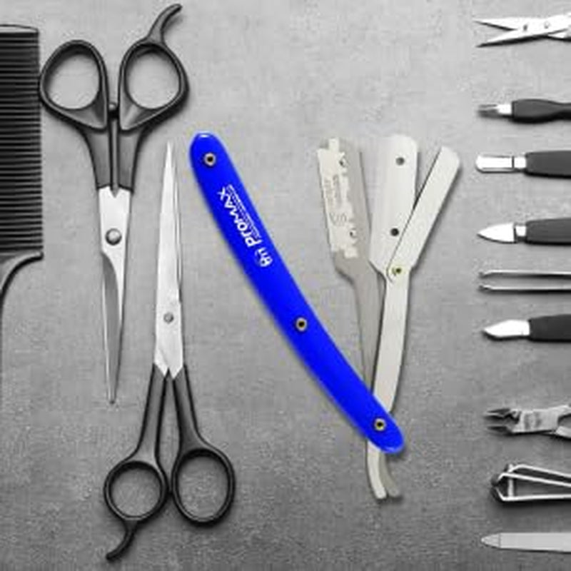Care Professional Straight Edge Razor-Barber Razor with 100 Derby Blades-Close Shaving Men'S Manual Shaver Safety Stainless Steel with Blue Strong Handle-160-10050