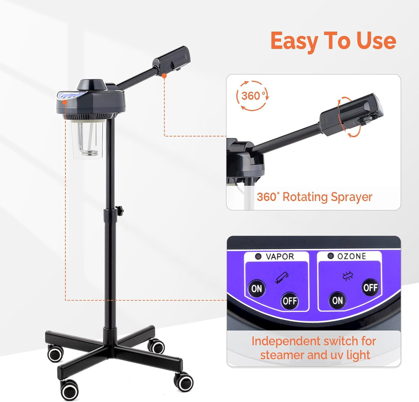 Professional Facial Steamer, Face Steamer with Hot Ozone Mist for Beauty Salon Spa Home, Rotatable Sprayer, Personal Skin Care Deep Cleaning