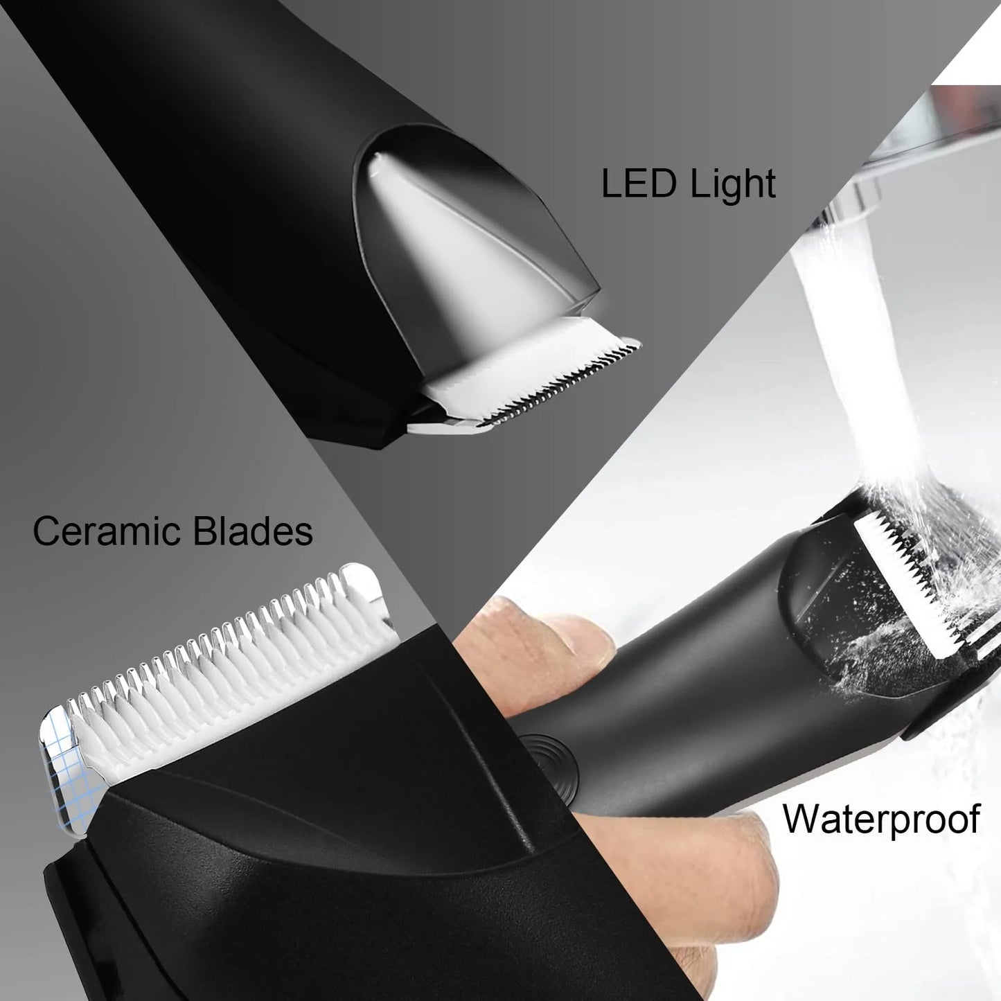 Body Hair Trimmer for Men, Mens Body Groomer, Electric Pubic/Balls/Groin/Beard Trimmer for Men (7Pcs Rechargeable, Skinsafe Ceramic Blade Heads, LCD Display, Waterproof Cordless Clippers