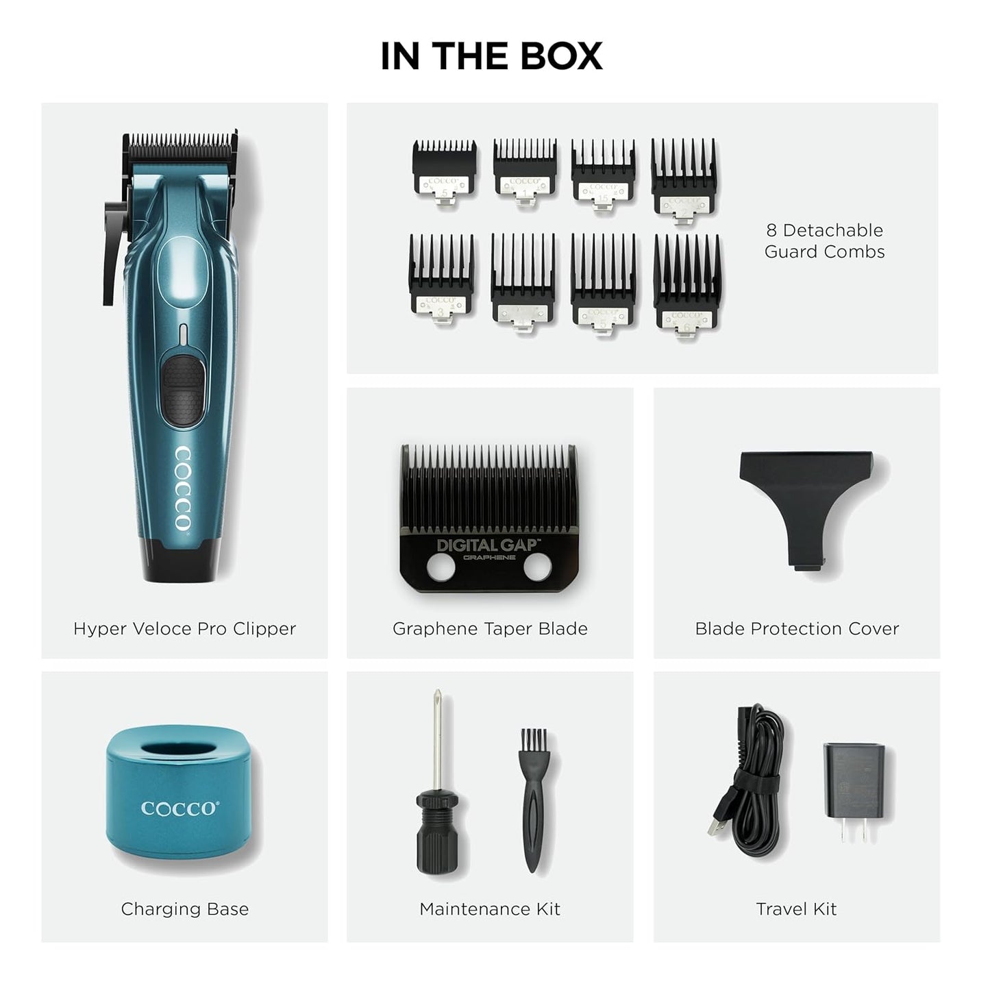 Hyper Veloce Pro Clipper, Digital Gap Ambassador Graphene Taper Blade Professional Hair Clippers, High-Torque BLDC Motor, All-Metal, Cordless, Charging Station Included
