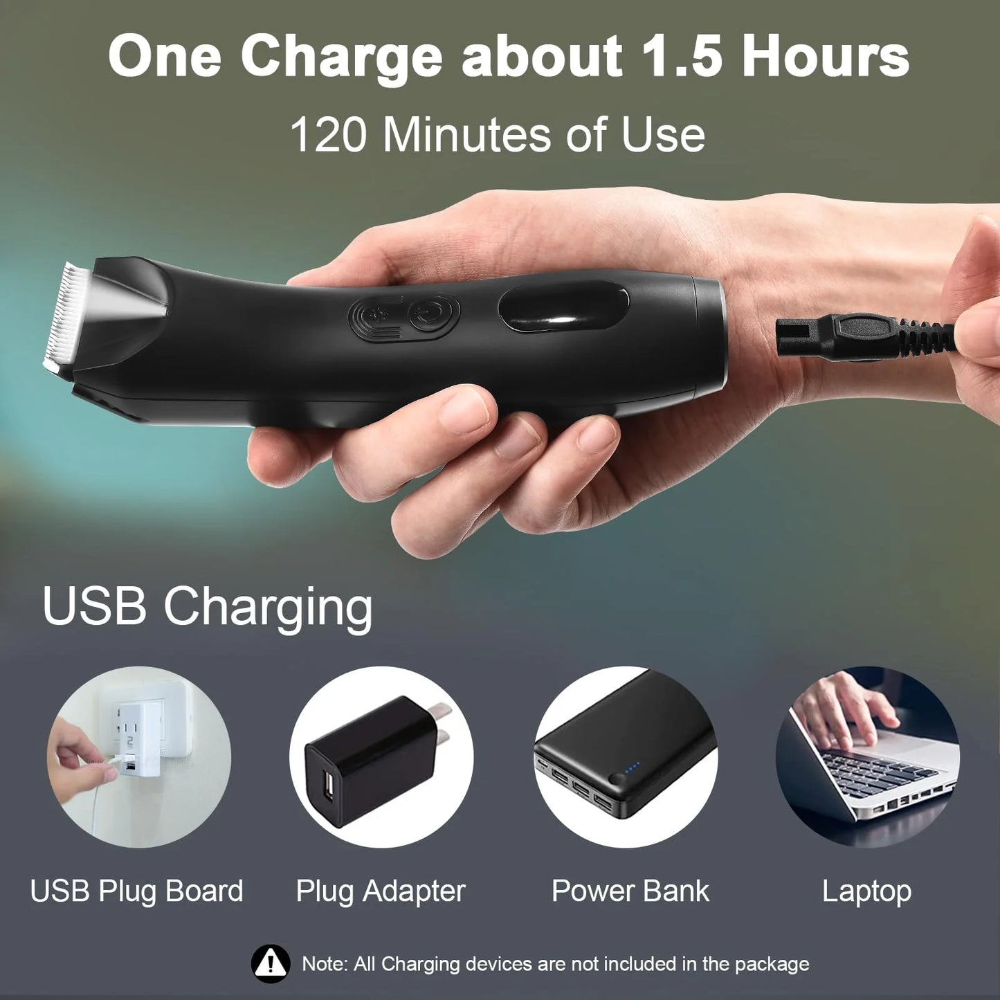 Body Hair Trimmer for Men, Mens Body Groomer, Electric Pubic/Balls/Groin/Beard Trimmer for Men (7Pcs Rechargeable, Skinsafe Ceramic Blade Heads, LCD Display, Waterproof Cordless Clippers