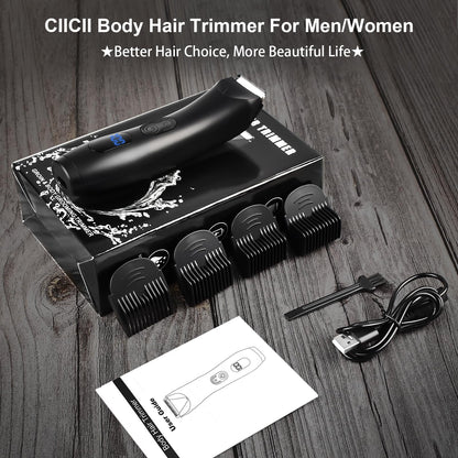 Body Hair Trimmer for Men, Mens Body Groomer, Electric Pubic/Balls/Groin/Beard Trimmer for Men (7Pcs Rechargeable, Skinsafe Ceramic Blade Heads, LCD Display, Waterproof Cordless Clippers